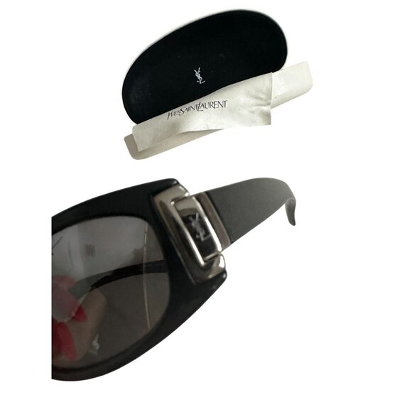 SAINT LAURENT YSL Black Silver Sunnies Sunglasses w/ Case - Picture 2 of 6